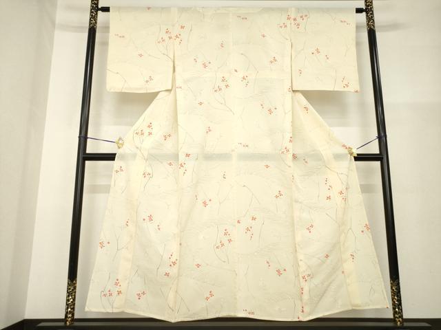 平和屋着物＊夏物　小紋　絽　手描き　枝花文　正絹　逸品　AABH1928ck