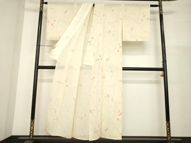 平和屋着物＊夏物　小紋　絽　手描き　枝花文　正絹　逸品　AABH1928ck_1