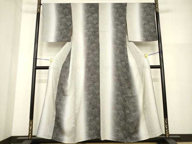 平和屋着物＊夏物　小紋　葉尽くし間道　暈し染め　正絹　逸品　AABH1990ck