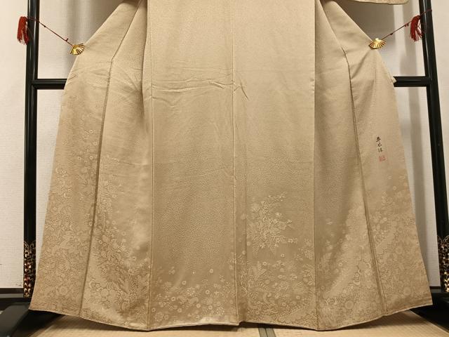 平和屋着物●無地絵羽訪問着　作家物　秀雄　草木染　草花文　色無地　枯色　正絹　逸品　AABH2031ph_2