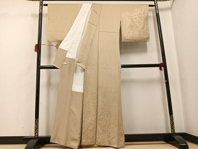 平和屋着物●無地絵羽訪問着　作家物　秀雄　草木染　草花文　色無地　枯色　正絹　逸品　AABH2031ph_1