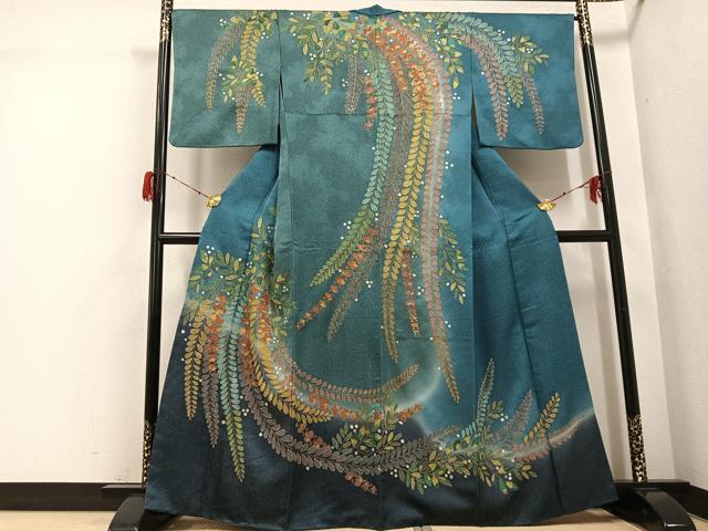 平和屋着物●訪問着　総刺繍　中国三大刺繍　スワトウ刺繍　汕頭刺繍　草花文　暈し染め　金糸　金通し地　正絹　逸品　AABH2069ph