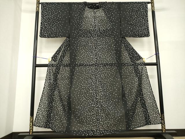 平和屋着物＊夏物　小紋　箔散らし文様　黒地　洗える着物　AABH2087ck