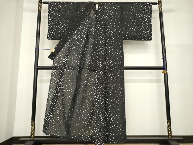 平和屋着物＊夏物　小紋　箔散らし文様　黒地　洗える着物　AABH2087ck_1