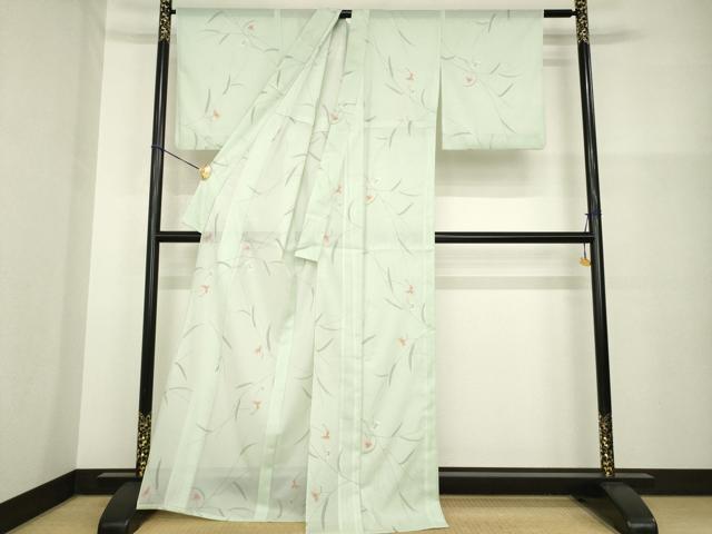 平和屋着物＊夏物　小紋　絽　草花文　洗える着物　AABH2103ck_1