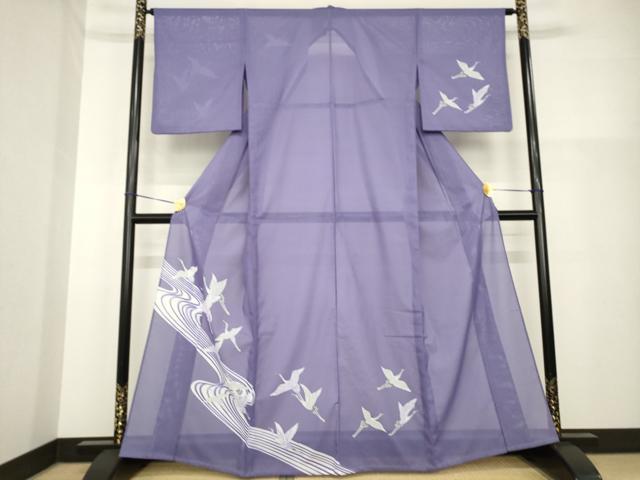 平和屋着物＊夏物　訪問着　絽　流水飛鶴文　洗える着物　AABH2107ck
