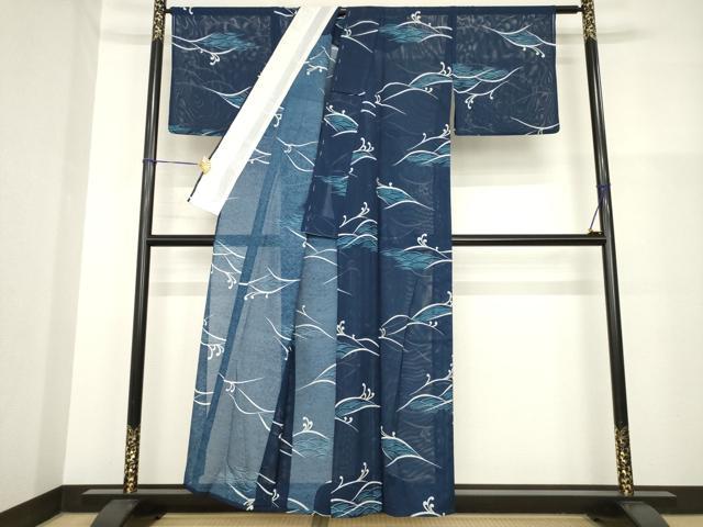 平和屋着物＊夏物　小紋　絽　立波文　洗える着物　AABH2114ck_1