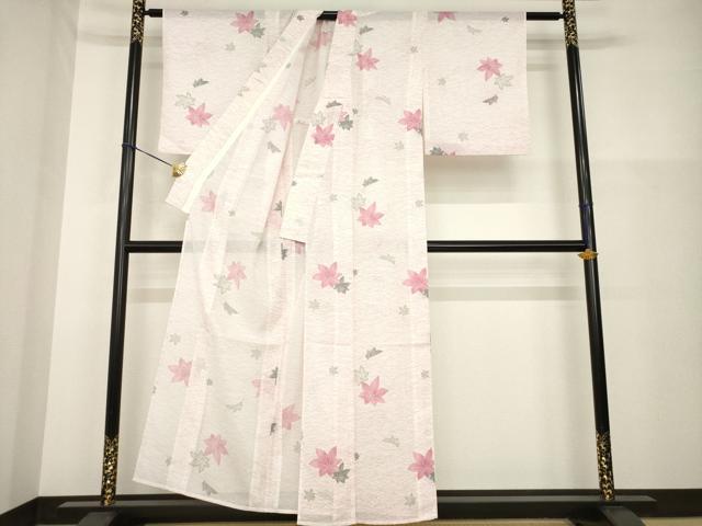 平和屋着物＊夏物　小紋　絽　楓　洗える着物　AABH2119ck_1