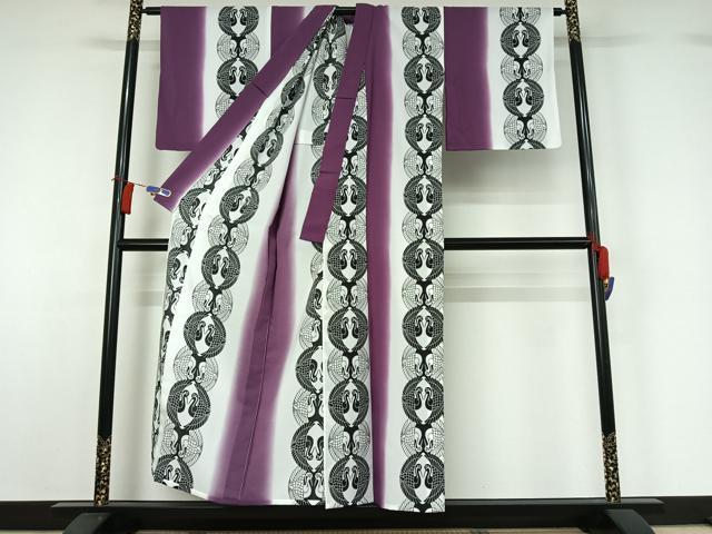平和屋着物▽小紋　単衣　向かい鶴文　洗える着物　AABH2293jh_2