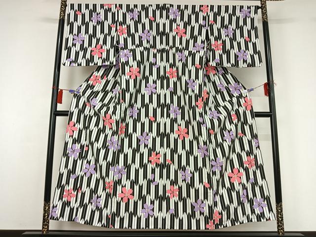 平和屋着物▽小紋　単衣　舞桜文　洗える着物　AABH2297jh_1