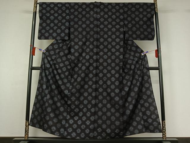 平和屋着物▽上質な紬　単衣　幾何学丸文　三越扱い　正絹　逸品　AABH2318jh_1