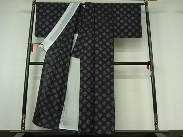 平和屋着物▽上質な紬　単衣　幾何学丸文　三越扱い　正絹　逸品　AABH2318jh_2