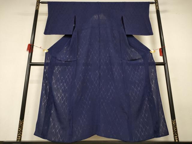 平和屋着物＊夏物　色無地　網目紋紗　濃藍色　正絹　逸品　AABH2446jd
