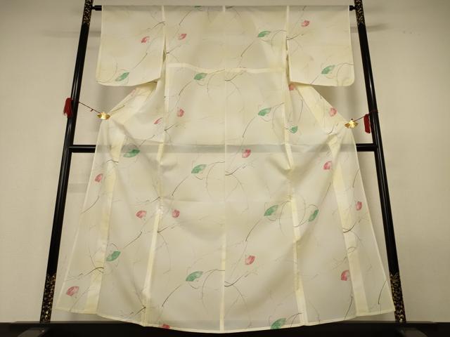 平和屋着物＊夏物　小紋　絽　扇子花文　暈し染め　洗える着物　AABH2498jd_1