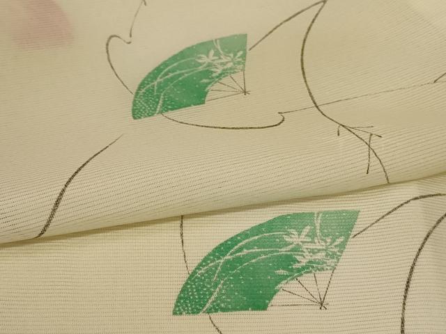 平和屋着物＊夏物　小紋　絽　扇子花文　暈し染め　洗える着物　AABH2498jd_4