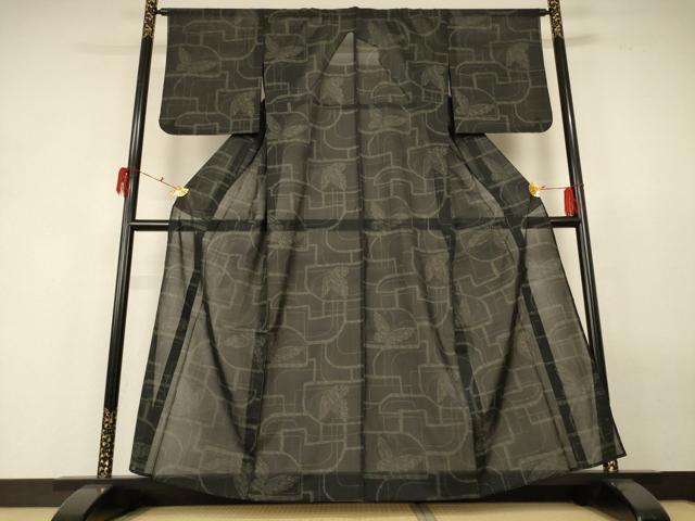 平和屋着物＊夏物　小紋　紗　舞蝶文　洗える着物　AABH2532jd_1