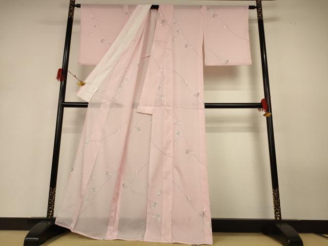平和屋着物＊夏物　小紋　絽　吉祥舞蝶文　洗える着物　AABH2541jd_2