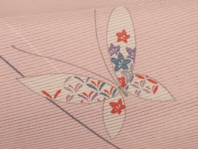 平和屋着物＊夏物　小紋　絽　吉祥舞蝶文　洗える着物　AABH2541jd_5