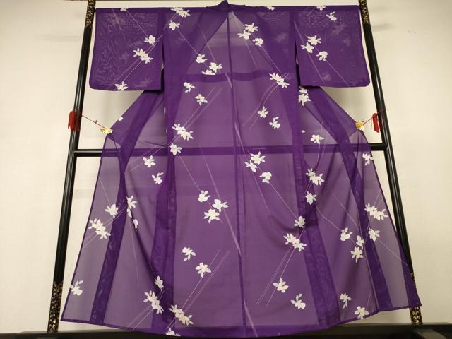 平和屋着物＊夏物　小紋　絽　草花文　洗える着物　AABH2560jd_1