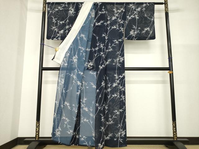 平和屋着物＊夏物　小紋　絽　笹竹文　洗える着物　AABH2584ck_1