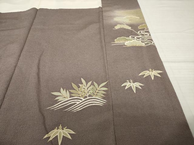 平和屋着物○訪問着 友禅 駒刺繍 渡り橋桜松文 金彩 浜ちりめん 反端