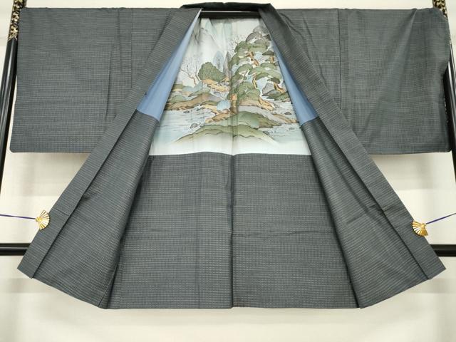 平和屋着物○男性 本場大島紬 アンサンブル 格子 証紙付き 正絹 逸品