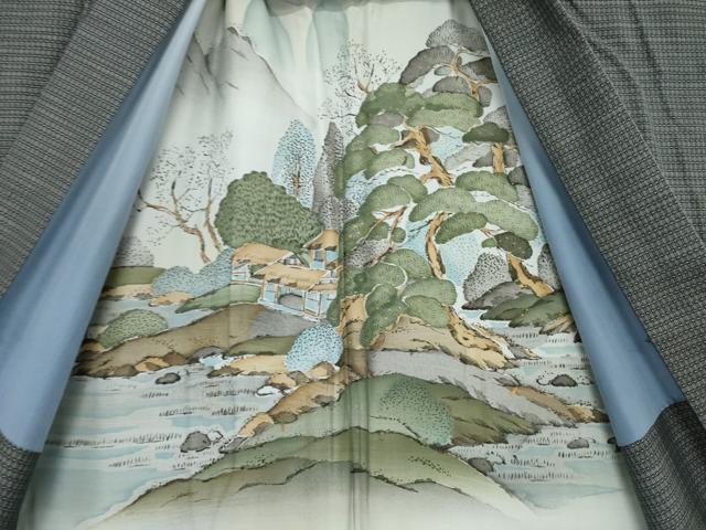 平和屋着物○男性 本場大島紬 アンサンブル 格子 証紙付き 正絹 逸品