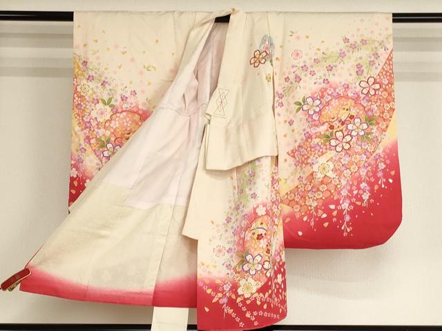 平和屋着物[]七五三　女の子　３歳　祝着　三つ身　長襦袢セット　刺繍　雪輪桜手毬文　金糸　逸品　AABH2809ja_1