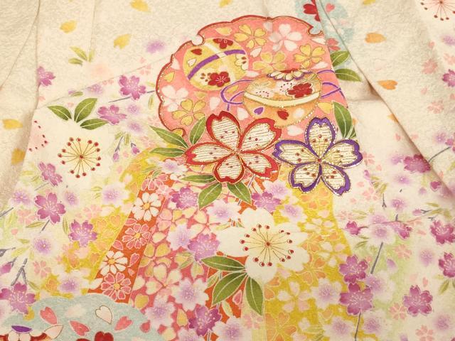 平和屋着物[]七五三　女の子　３歳　祝着　三つ身　長襦袢セット　刺繍　雪輪桜手毬文　金糸　逸品　AABH2809ja_2