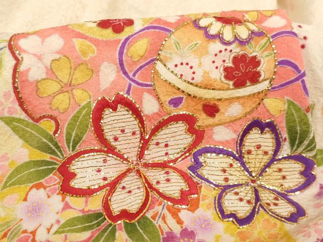平和屋着物[]七五三　女の子　３歳　祝着　三つ身　長襦袢セット　刺繍　雪輪桜手毬文　金糸　逸品　AABH2809ja_4