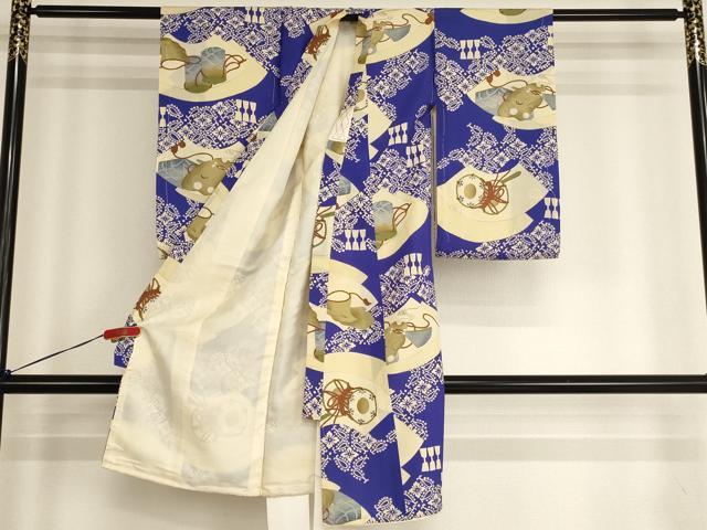 平和屋着物[]アンティーク　大正ロマン　七五三　男の子　3歳　祝着　一つ身　地紙文　能面　汐汲　正絹　逸品　未使用　AABH2810ja_1