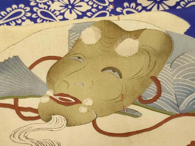 平和屋着物[]アンティーク　大正ロマン　七五三　男の子　3歳　祝着　一つ身　地紙文　能面　汐汲　正絹　逸品　未使用　AABH2810ja_4