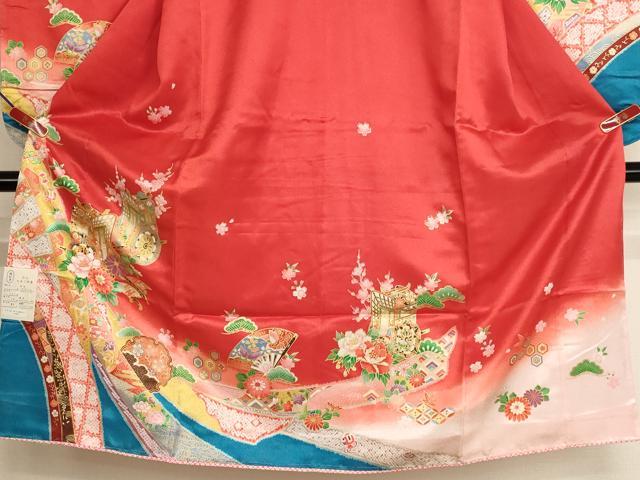 平和屋着物[]七五三　女の子　７歳　祝着　四つ身　長襦袢（単衣）セット　御所車花文　暈し染め　金彩　AABH2916ja_2