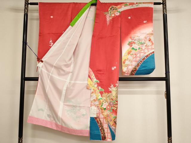 平和屋着物[]七五三　女の子　７歳　祝着　四つ身　長襦袢（単衣）セット　御所車花文　暈し染め　金彩　AABH2916ja_1