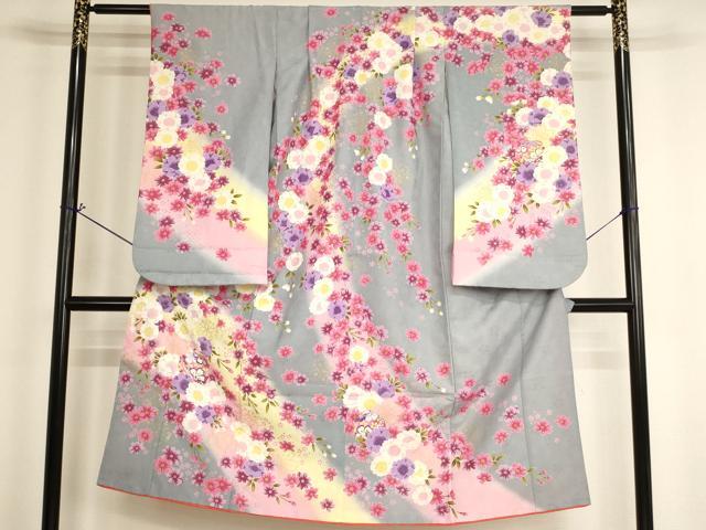 平和屋着物[]七五三　女の子　７歳　祝着　四つ身　鈴　桜　暈し染め　金彩　AABH2976ja