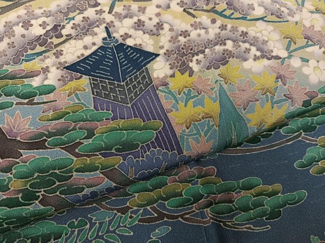 平和屋着物●本場加賀友禅作家　杉浦伸 　黒留袖　風景草花文　暈し染め　正絹　逸品　AABH3058ph 平和屋着物○本場加賀友禅作家 杉浦伸 黒留袖 風景草花文 暈し染め