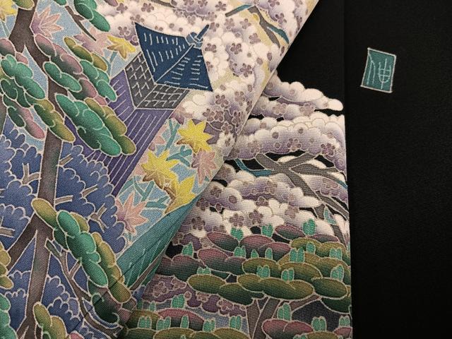 平和屋着物●本場加賀友禅作家　杉浦伸 　黒留袖　風景草花文　暈し染め　正絹　逸品　AABH3058ph 平和屋着物○本場加賀友禅作家 杉浦伸 黒留袖 風景草花文 暈し染め