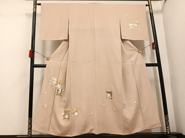 平和屋着物●訪問着　友禅　駒刺繍　色紙松竹梅　鶴　金彩　正絹　逸品　AABH3060ph 平和屋着物○訪問着 友禅 駒刺繍 色紙松竹梅 鶴 金彩 正絹 逸品