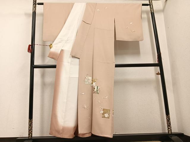 平和屋着物●訪問着　友禅　駒刺繍　色紙松竹梅　鶴　金彩　正絹　逸品　AABH3060ph_1
