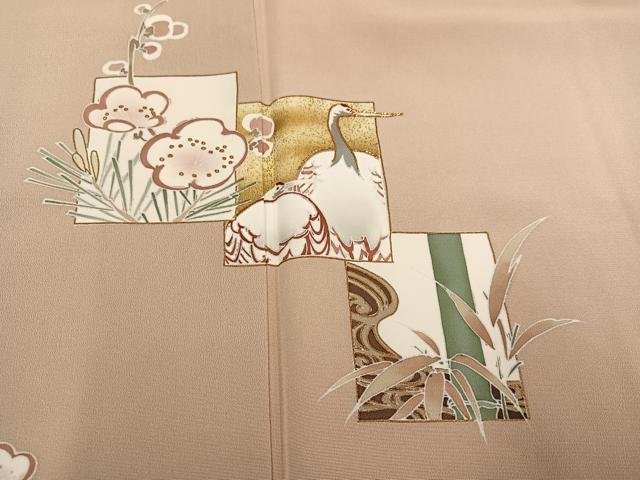 平和屋着物●訪問着　友禅　駒刺繍　色紙松竹梅　鶴　金彩　正絹　逸品　AABH3060ph 平和屋着物○訪問着 友禅 駒刺繍 地紙花文 金彩 正絹 逸品 AABG7352ph