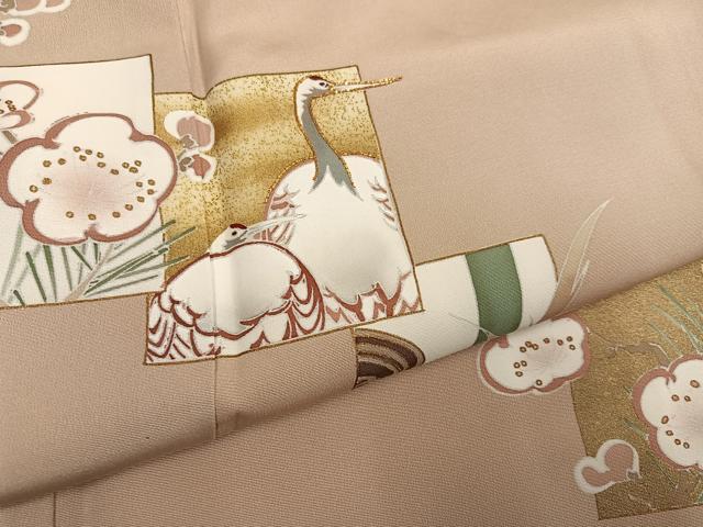 平和屋着物●訪問着　友禅　駒刺繍　色紙松竹梅　鶴　金彩　正絹　逸品　AABH3060ph_4