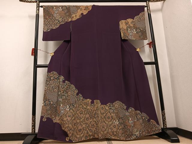 平和屋着物●訪問着　更紗人物文　鬼しぼ縮緬　正絹　逸品　AABH3121ph