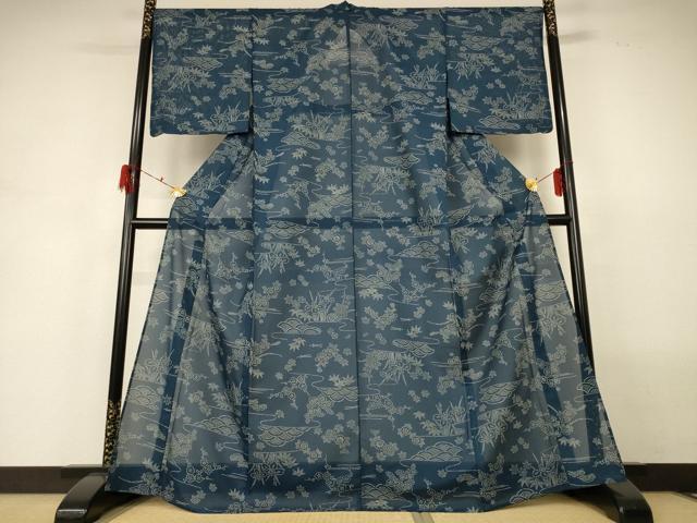 平和屋着物＊夏物　小紋　絽　流水花文　洗える着物　AABH3177jd
