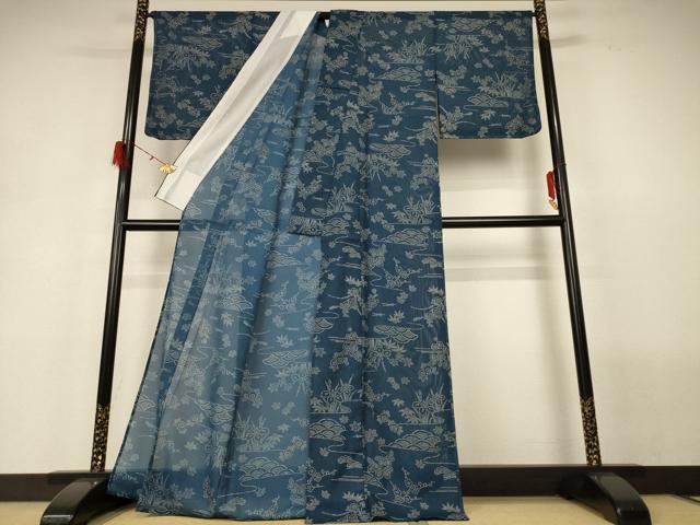 平和屋着物＊夏物　小紋　絽　流水花文　洗える着物　AABH3177jd
