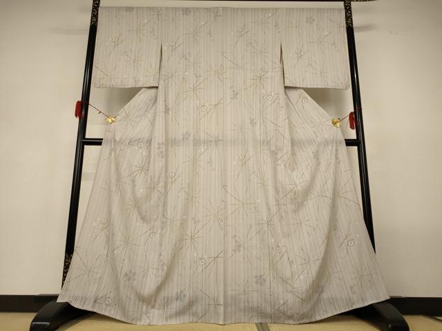 平和屋着物＊夏物　小紋　紗　麻の葉花文　洗える着物　AABH3179jd_1