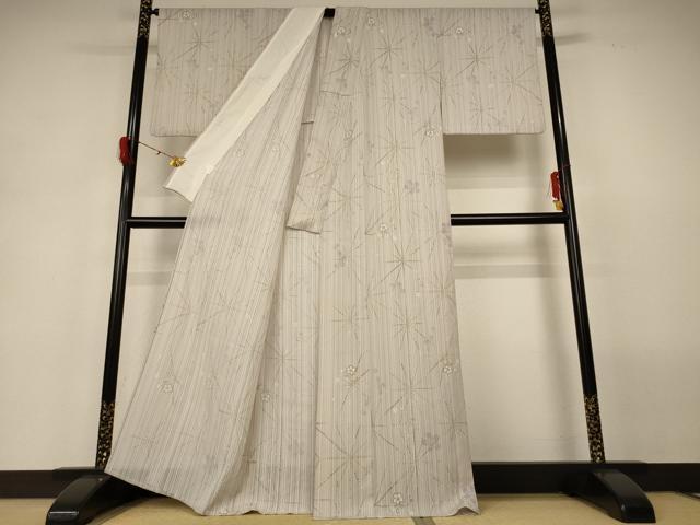 平和屋着物＊夏物　小紋　紗　麻の葉花文　洗える着物　AABH3179jd_2