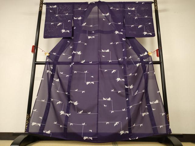 平和屋着物＊夏物　小紋　絽　花鳥文　洗える着物　AABH3224jd_1