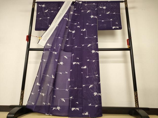 平和屋着物＊夏物　小紋　絽　花鳥文　洗える着物　AABH3224jd_2