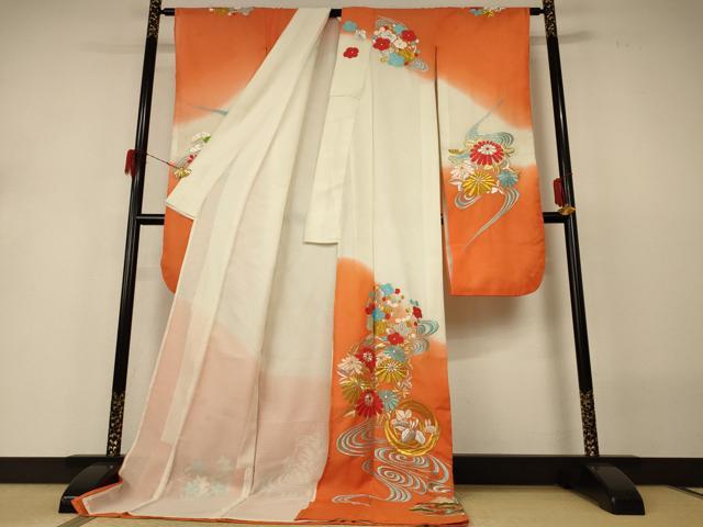 平和屋着物＊夏物　振袖　絽　刺繍　流水草花文　洗える着物　AABH3225jd_1