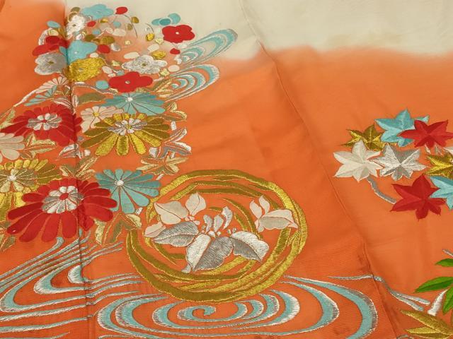 平和屋着物＊夏物　振袖　絽　刺繍　流水草花文　洗える着物　AABH3225jd_3